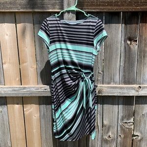 pretty aqua & black striped design wrap-tie dress